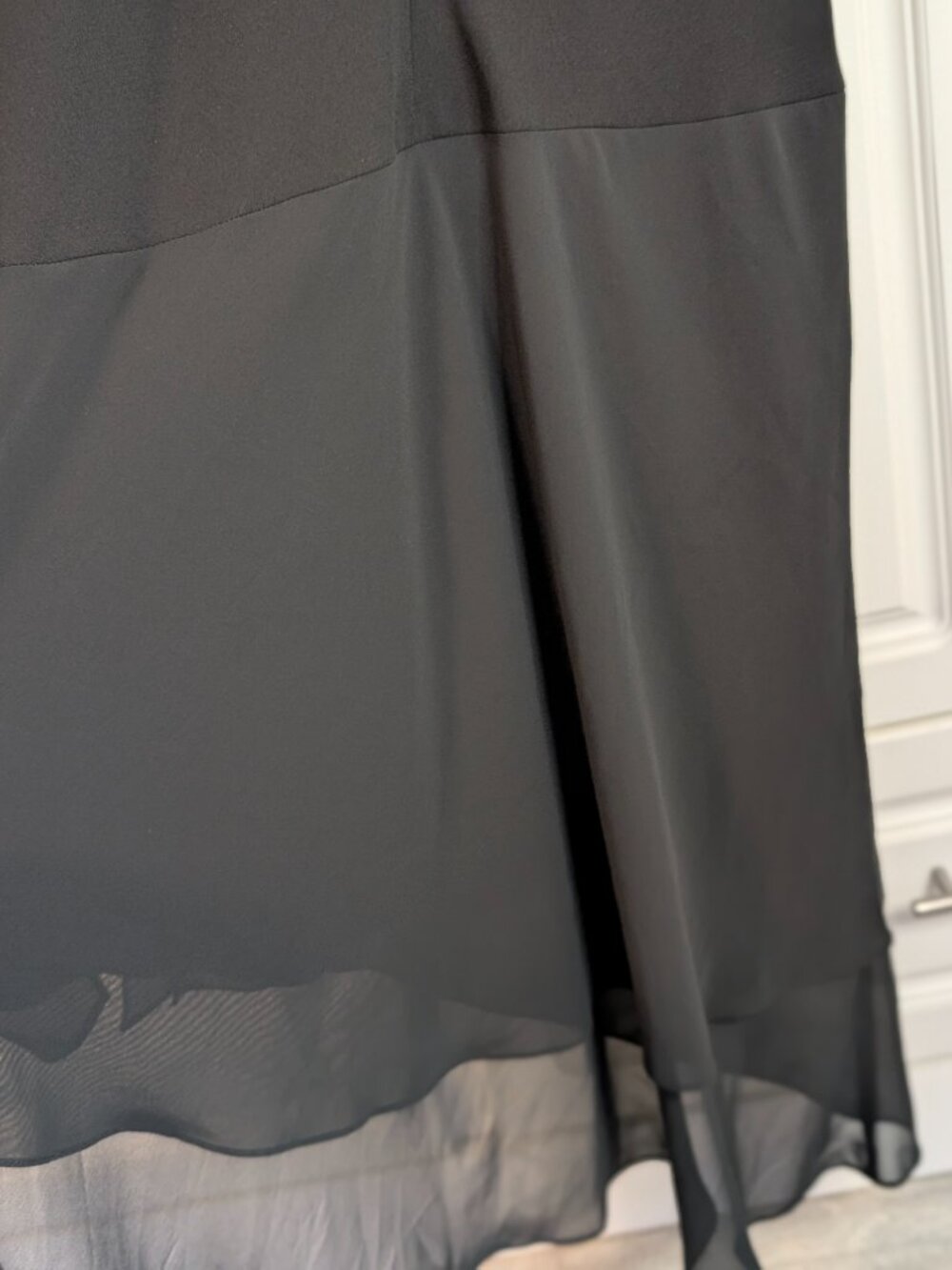 Vintage 90s Black Chiffon Asymmetrical Ruffle Hem Midi Dress 8 Romantic EUC 🖤 - Picture 7 of 15